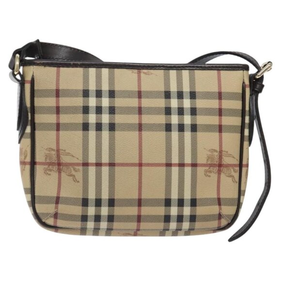 BURBERRY Nova Check Shoulder Bag PVC Beige Gold Auth - Picture 3 of 16
